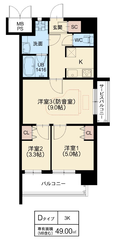 THE MUSIC COURT：間取り図（3K）