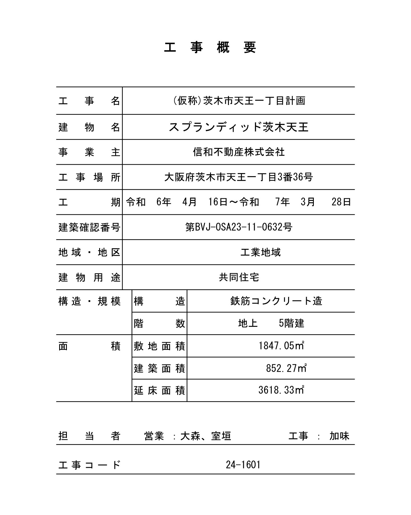 スプランディッド茨木天王：工事概要