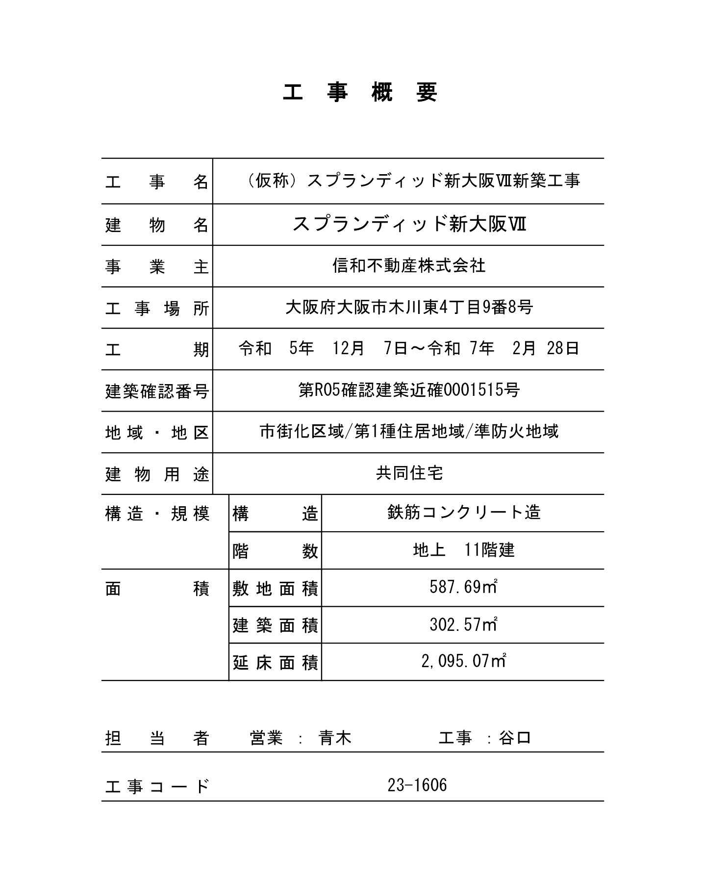 スプランディッド新大阪Ⅶ：工事概要
