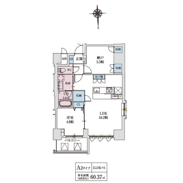 スプランディッド上本町WEST：間取り図（A2タイプ）