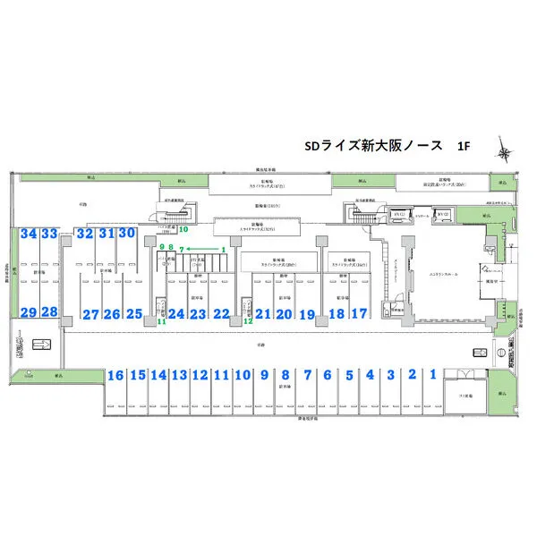 スプランディッドライズ新大阪ノース：1F駐車・駐輪エリア