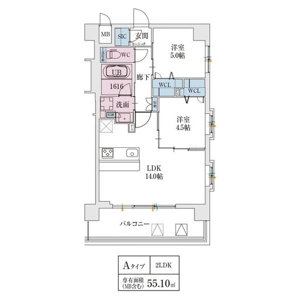 スプランディッド駒川中野駅前：間取り図（Aタイプ）