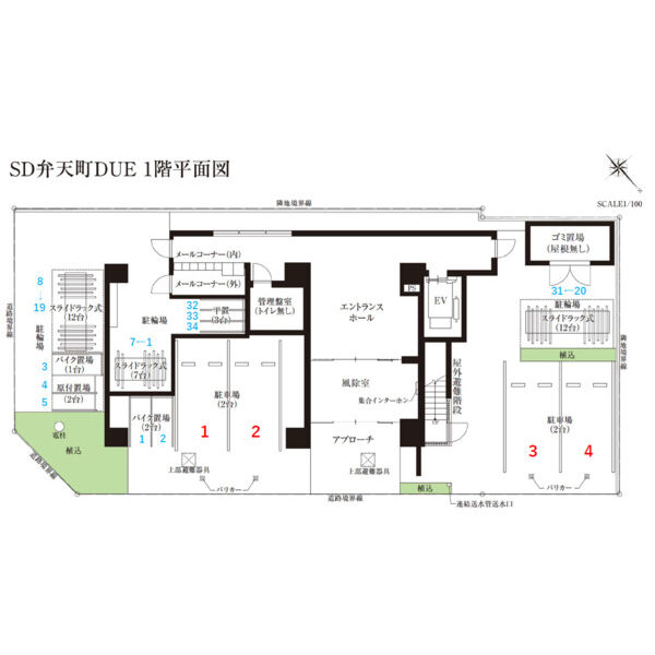 スプランディッド弁天町DUE：1階平面図