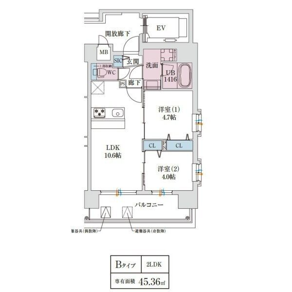 スプランディッド玉造DUE：間取りBタイプ