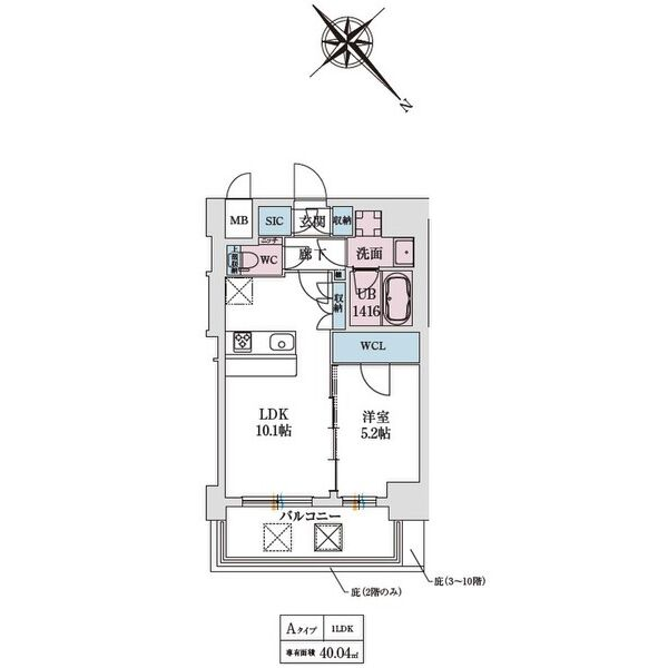 スプランディッド弁天町DUE：間取りAタイプ