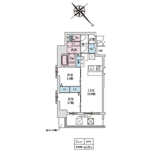 スプランディッド弁天町DUE：間取り図Cタイプ