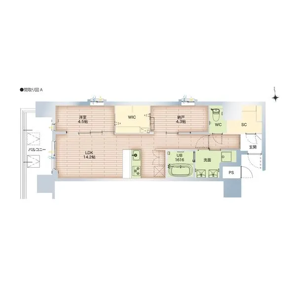 Draw上本町：間取り図(1LDK+S Aタイプ)