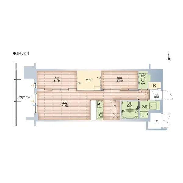 Draw上本町：間取り図(1LDK+S Bタイプ)