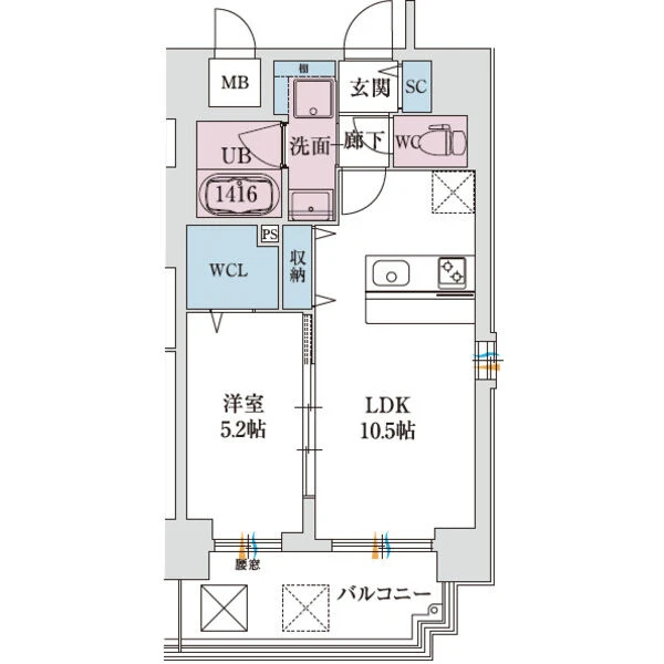 スプランディッド新大阪Ⅶ：間取り図Eタイプ