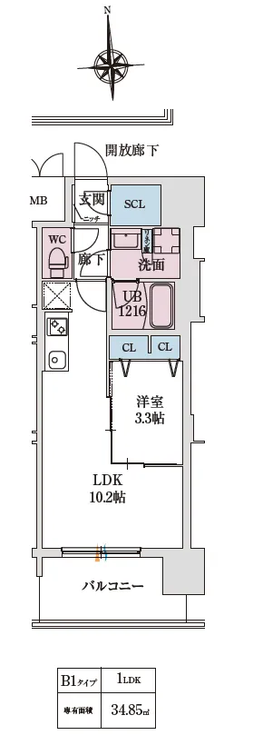スプランディッド大阪EAST：間取り図B1タイプ