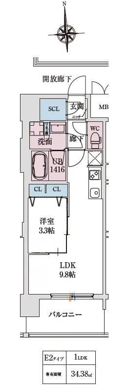 スプランディッド大阪EAST：間取り図E2タイプ